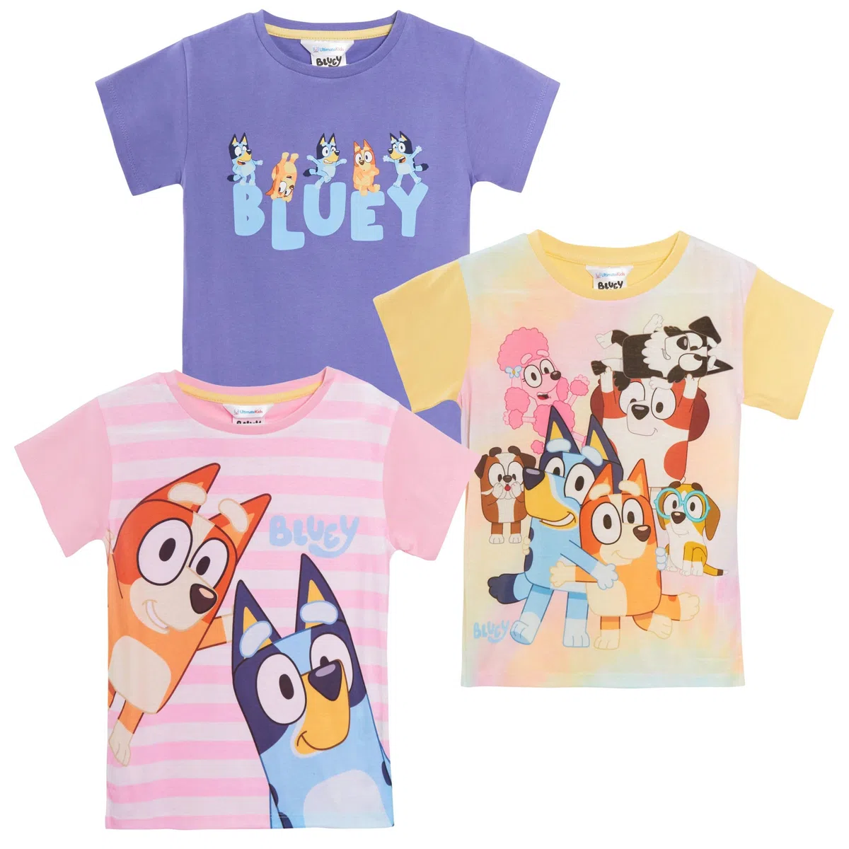 Bluey Paquete de 3 camisetas para niñas, paquete múltiple, camisetas 100% algodón para cachorros de bingo