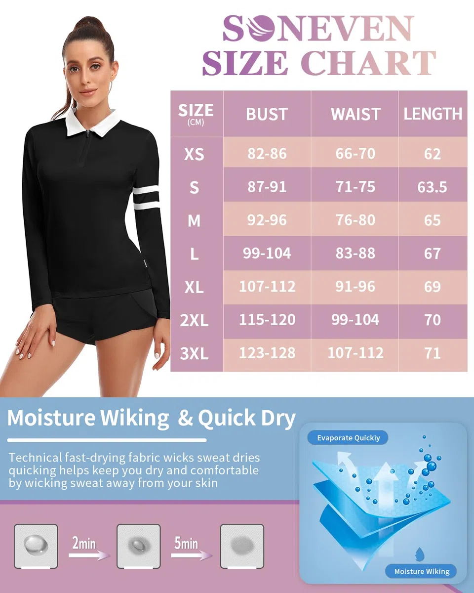 Soneven Polo Camiseta Manga Larga Mujer Deporte Camisetas Golf Polo Shirt Mujer Transpirable Trabajo