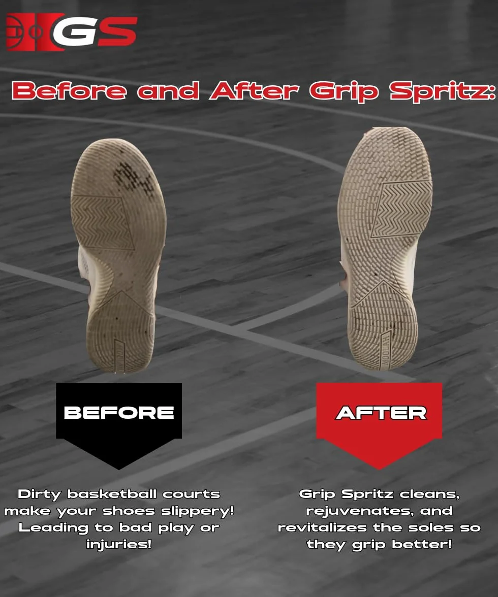 Grip Spritz - Spray de Agarre para Zapatos de Baloncesto, Mejora la tracción de la Suela y el Agarre de la cancha, rejuvenece y alarga la Vida útil de los Tenis, Agarre Antideslizante y Mejora el