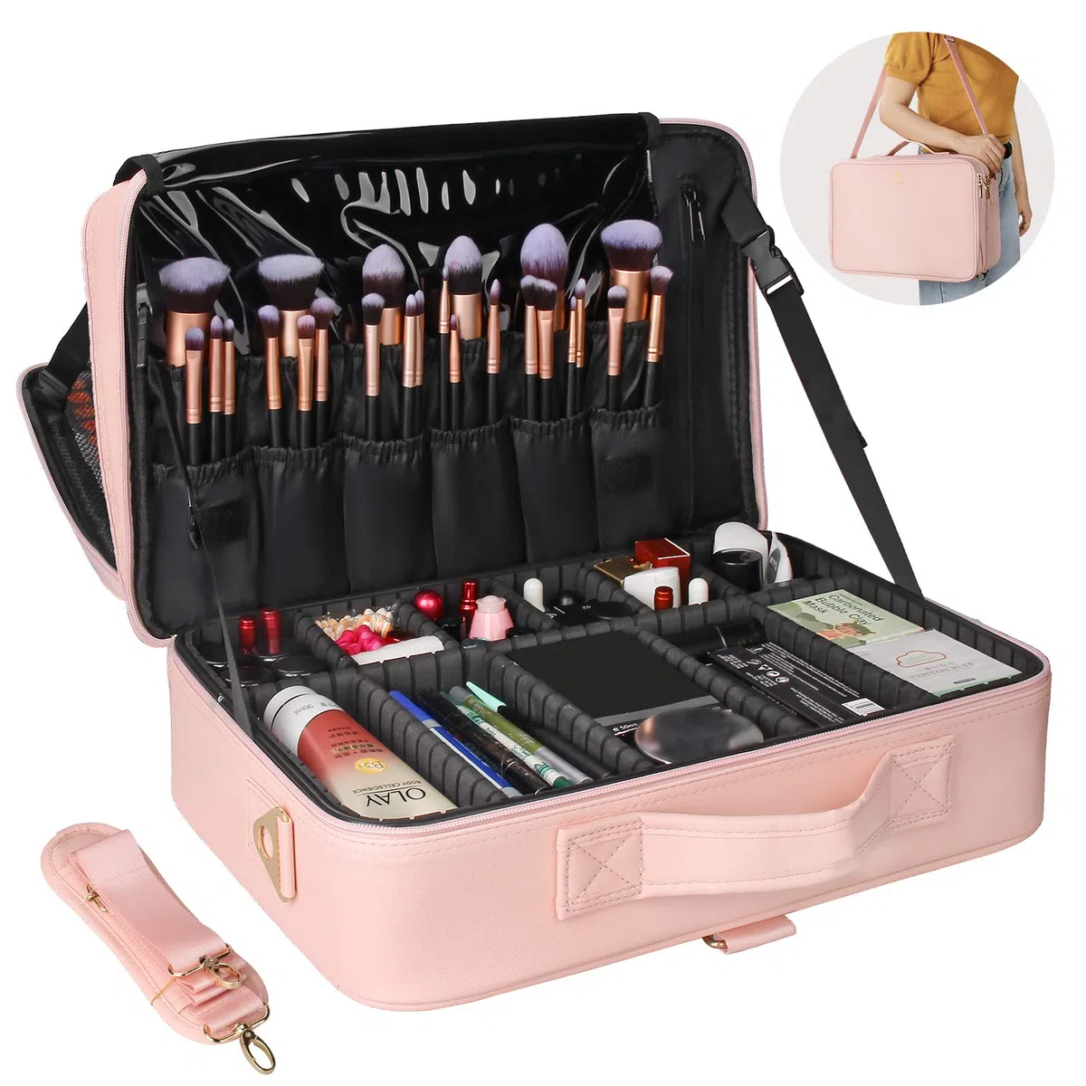 Relavel - Neceser de Viaje con divisores Ajustables para cosmética, brochas de Maquillaje, Joyas y Accesorios electrónicos
