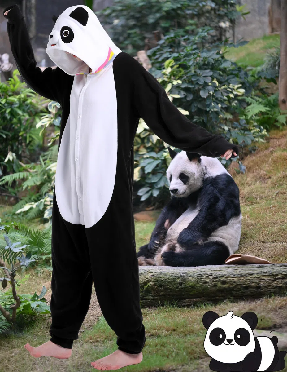 Panda Pijama Adulto Divertido Animales Ropa de Dormir Lindo Onesie Mujeres Hombres Navidad Halloween Disfraz de Cosplay, Negro