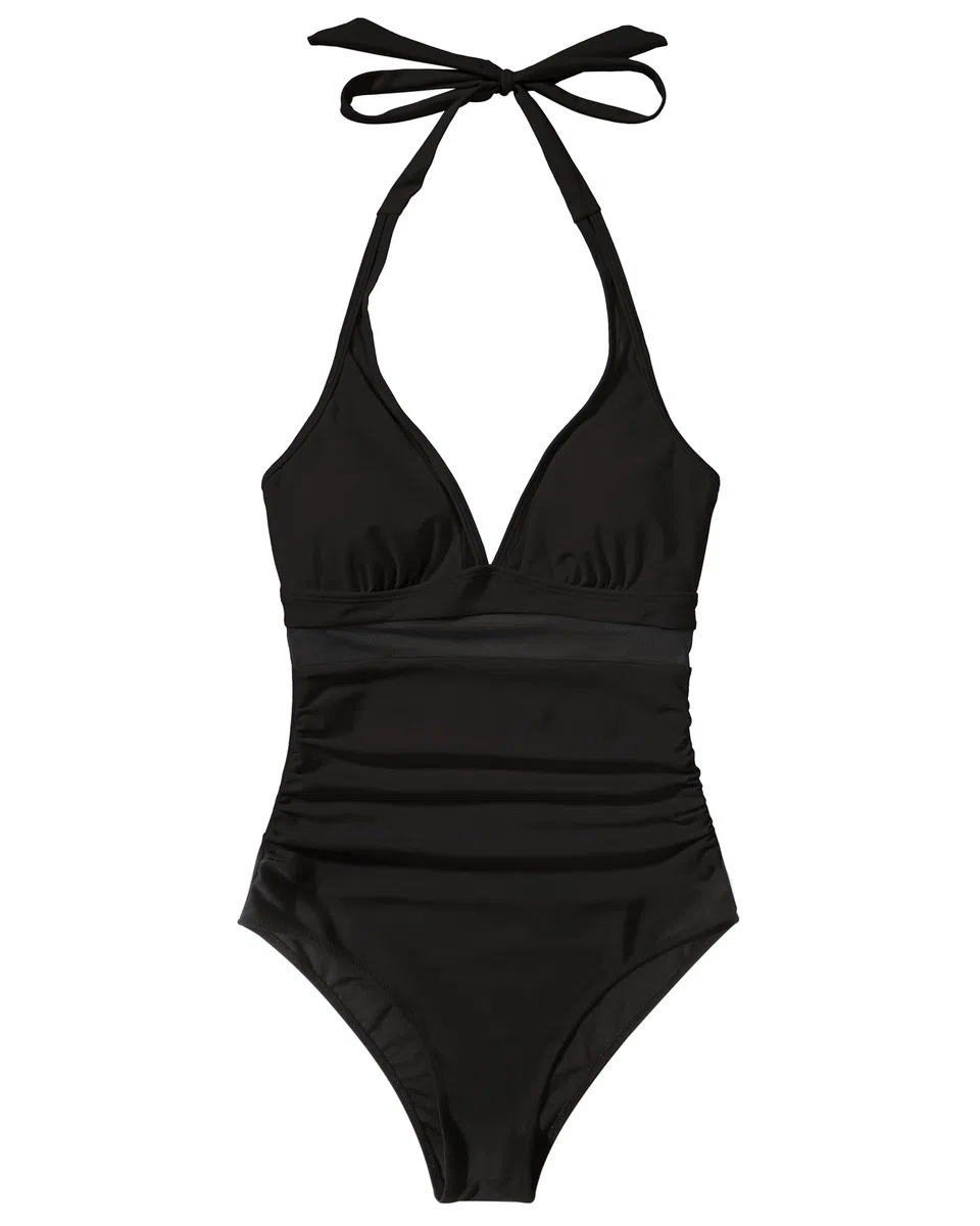RXRXCOCO Traje de baño de una pieza para mujer, con control de abdomen, con cordón y malla halter