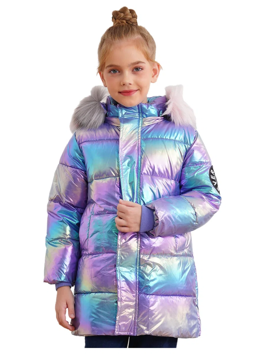 Freebily Chaqueta Acolchada con Capucha Metalizada Niña Abrigo Casual Cálida Brillante Abrigo Manga Larga con Cremallera Ropa Otoño Invierno