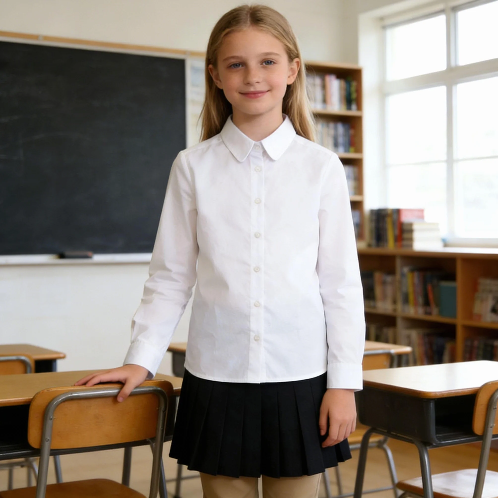 Bienzoe Niña Uniformes Escolares Oxford Manga Larga Blusa