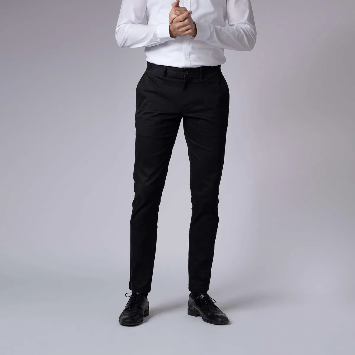 Pantalones chinos para hombre informales con ajuste ajustado elástico, Negro , 30W x 32L