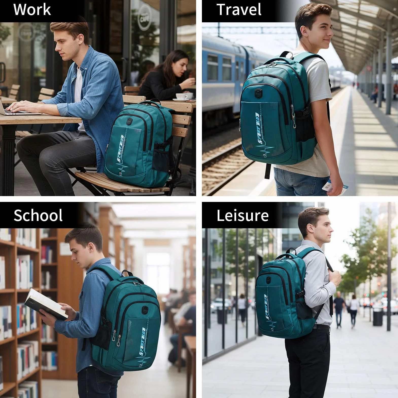Mochilas escolares para estudiantes y niños, mochila para laptop, mochila escolar, mochila informal, mochila de viaje para adolescentes y niños, verde oscuro, 13 x 31 x 44.5 cm