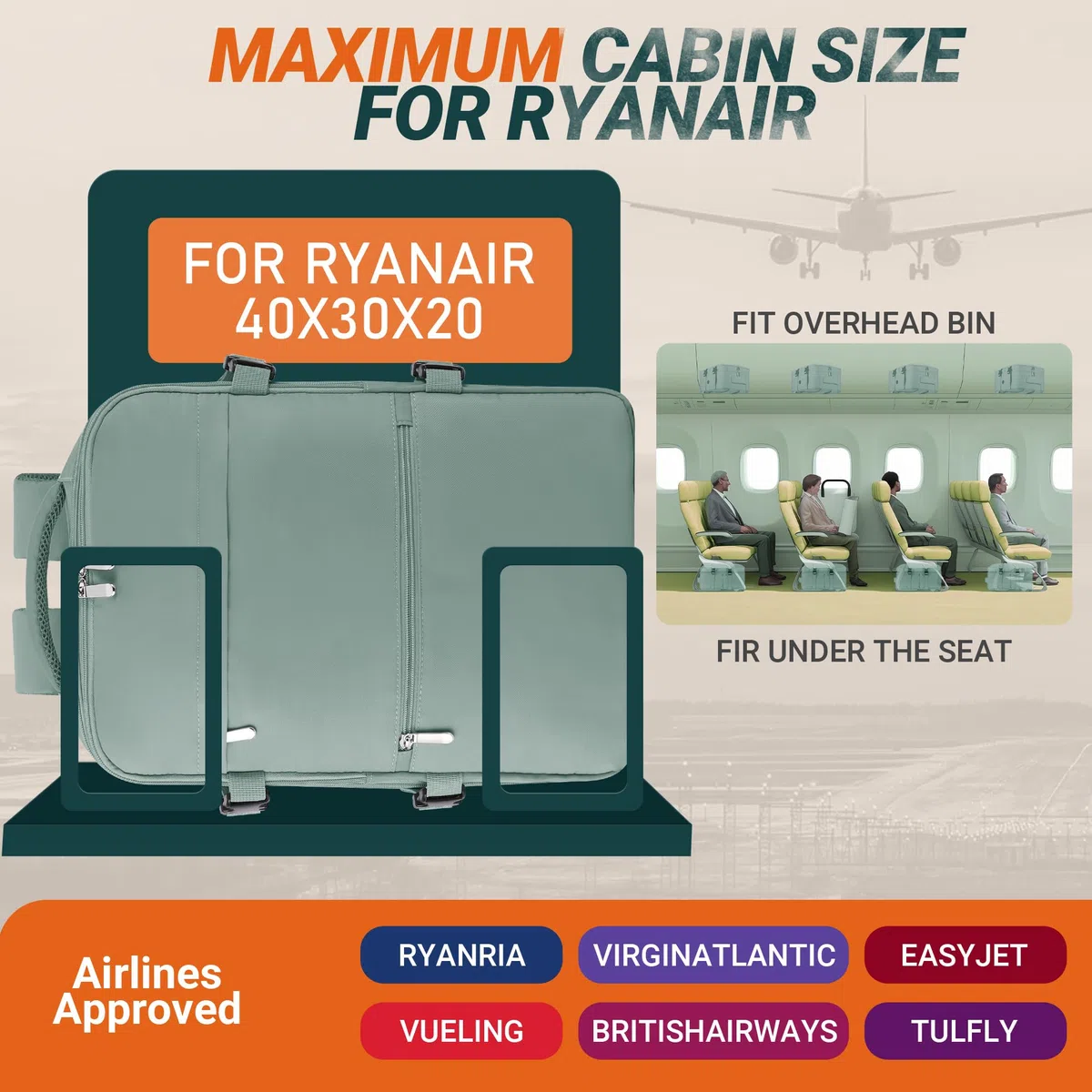 xlodea Mochila Viaje Cabina Avion 40x20x25 40x30x20 para Ryanair Mochila de Viaje para Avion Mujer Bolsa de Cabina Equipaje de Mano Mochila Cabina 40x28x20cm