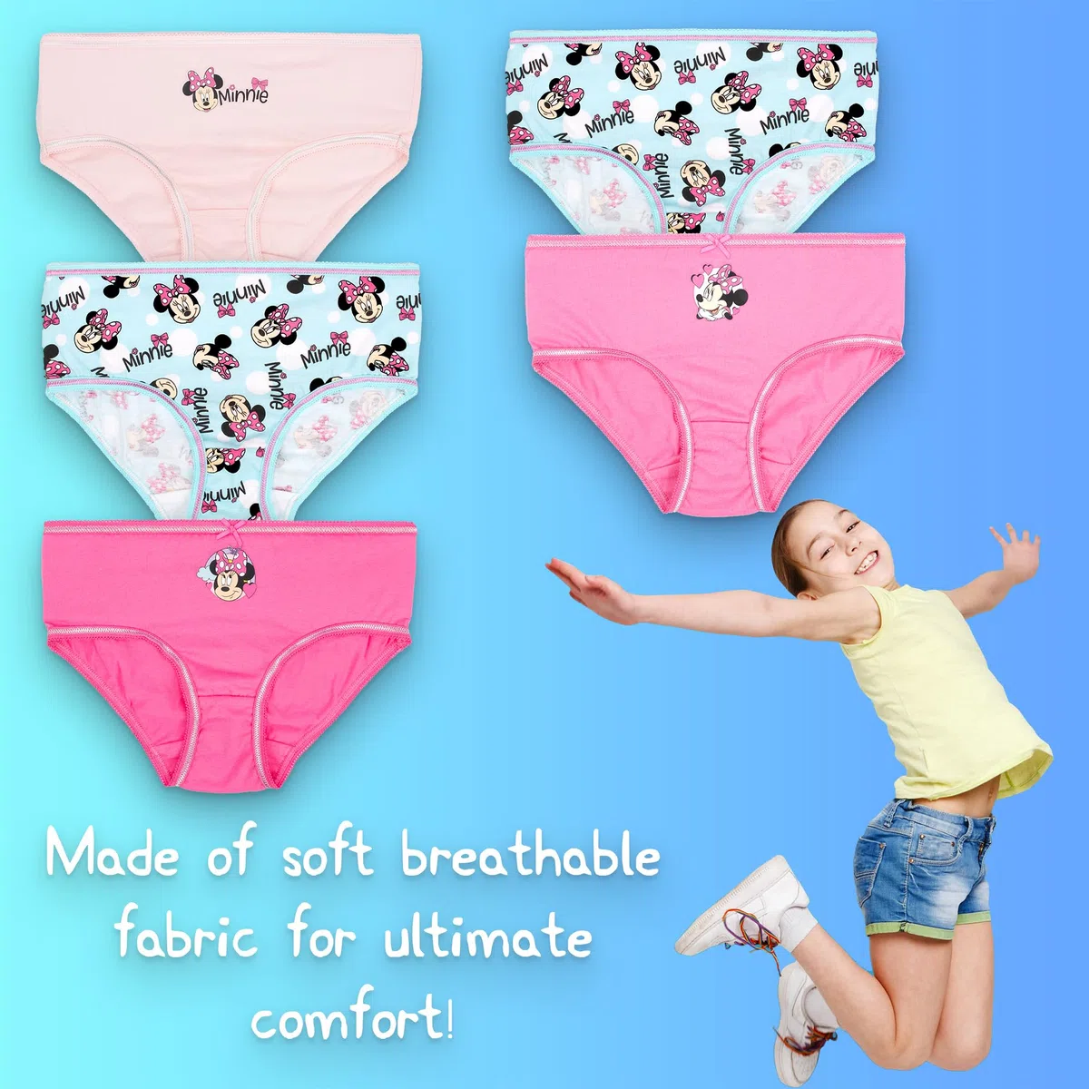 Disney Bragas suaves 100 % algodón para niñas, ropa interior para niñas, paquete de 5 con 5 diseños diferentes, color rosa, edad 5/6