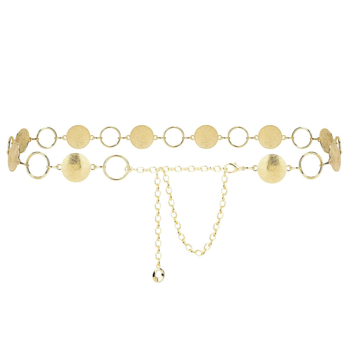 Cinturón de cadena de talla grande para mujer, con piezas redondas de metal, cadena para cintura y vientre, cadena extra larga, ajustable de 39-59 Inch (XXL)