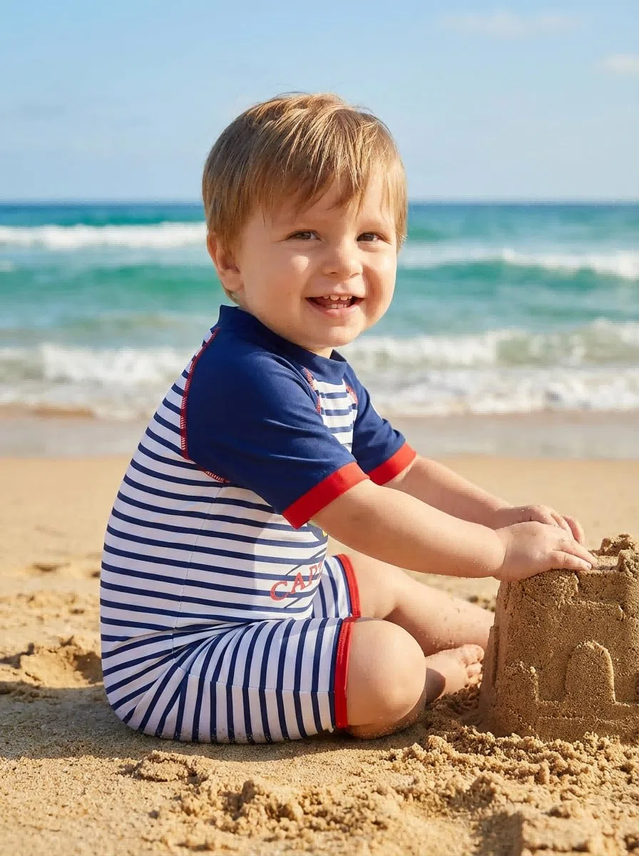 BONVERANO Traje de baño de una Pieza de Manga Corta para bebé con protección UV 50+ con Cremallera