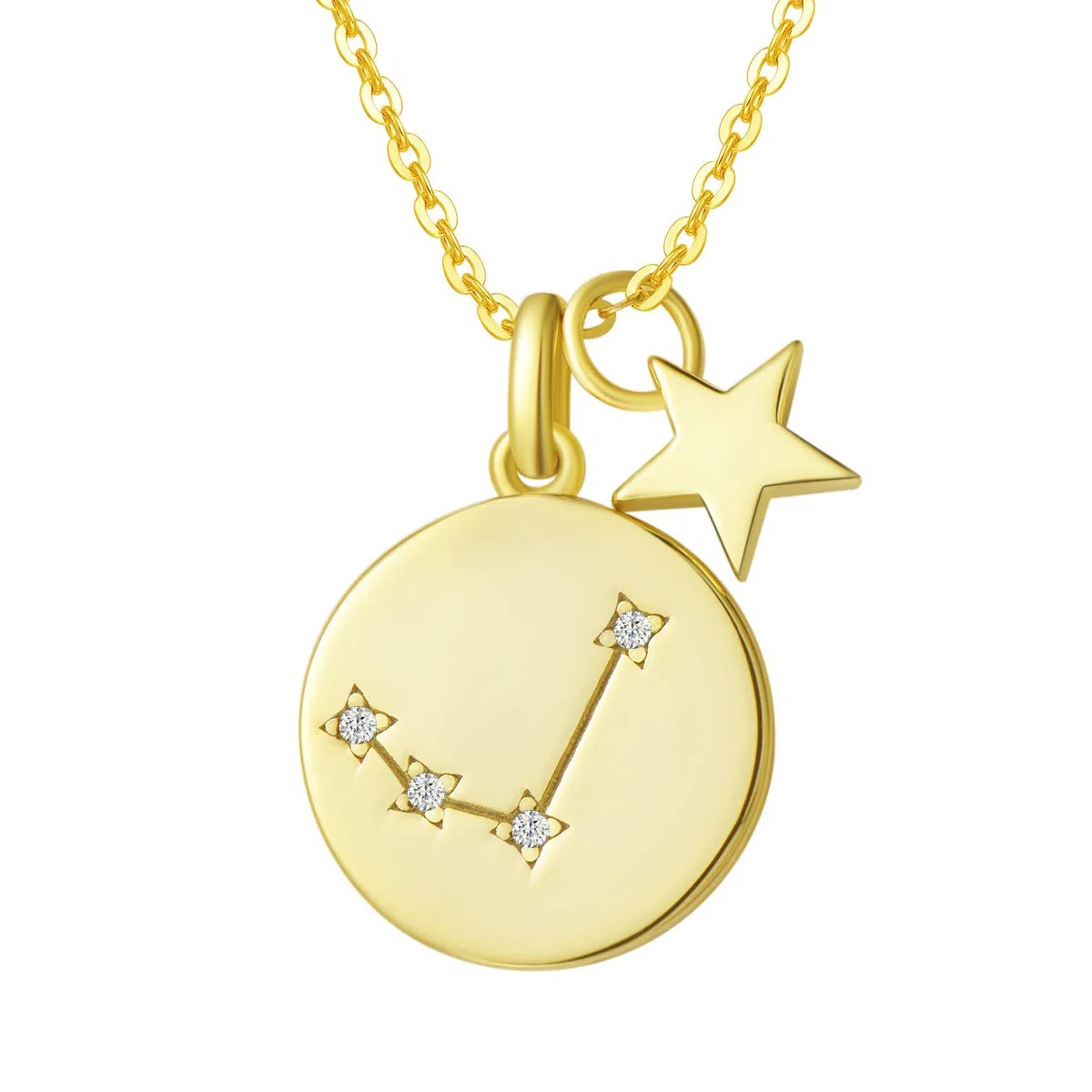 FANCIME Collar con Colgante de Signos del Zodiaco Constelaciones Horoscopo Collar para Mujer de Plata de Ley 925 Chapada Oro Amarillo y Circonita Cúbica - Longitud Cadena: 40 + 5 cm