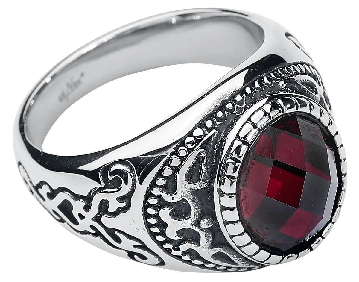 etNox hard and heavy Dark Ruby Unisex Anillo plateado/rojo acero inoxidable