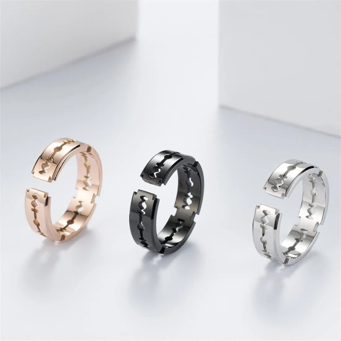 RIUKIU Anillo Hoja De Afeitar Abierta, Anillos De Acero Inoxidable De Moda Para Hombre Y Mujer