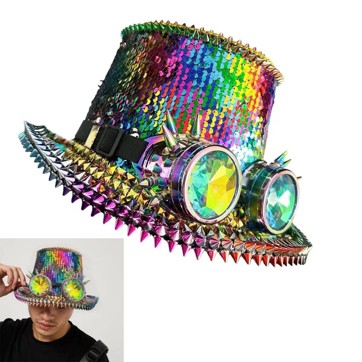 Sombrero marino de lentejuelas brillantes con gafas remachadas para despedida de soltera, despedida de soltera, capitán para eventos formales, disfraz de fiesta