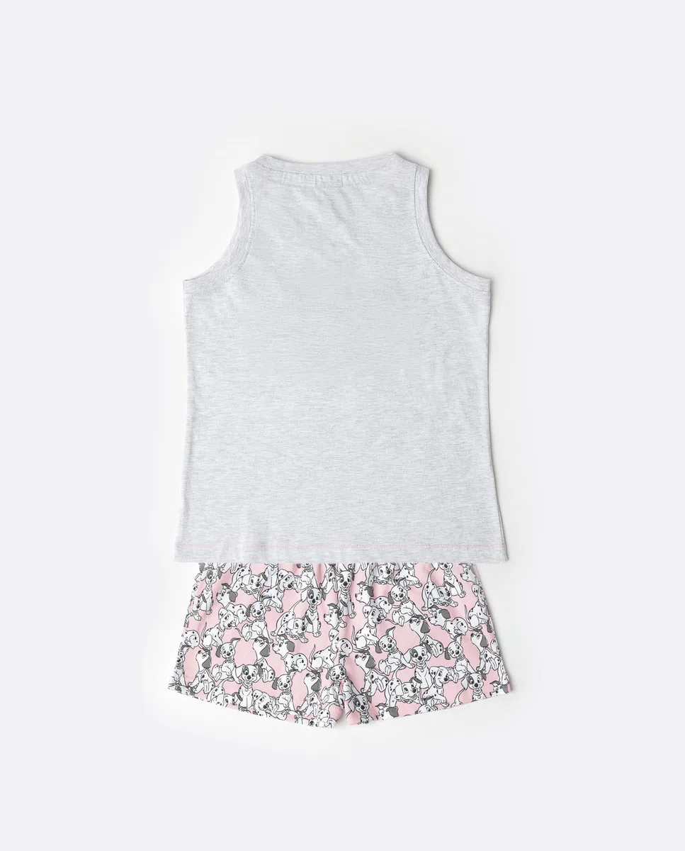 Disney Pijama niña Verano algodón - Pijama sin Mangas Dalmatians para niña – pantalón Corto con Cinturilla elástica Estampado – Tejido Suave al Tacto, Gris Jaspe - Talla 8 años