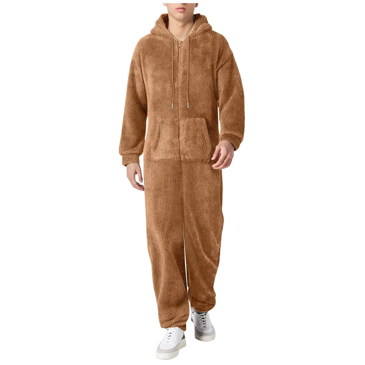 Mono de Invierno cálido para Hombre, Monocolor, de Felpa, Pijama Mullido, de Forro Polar, Pijama de una Pieza, Suave, Largo, con Capucha Cómodo y versátil