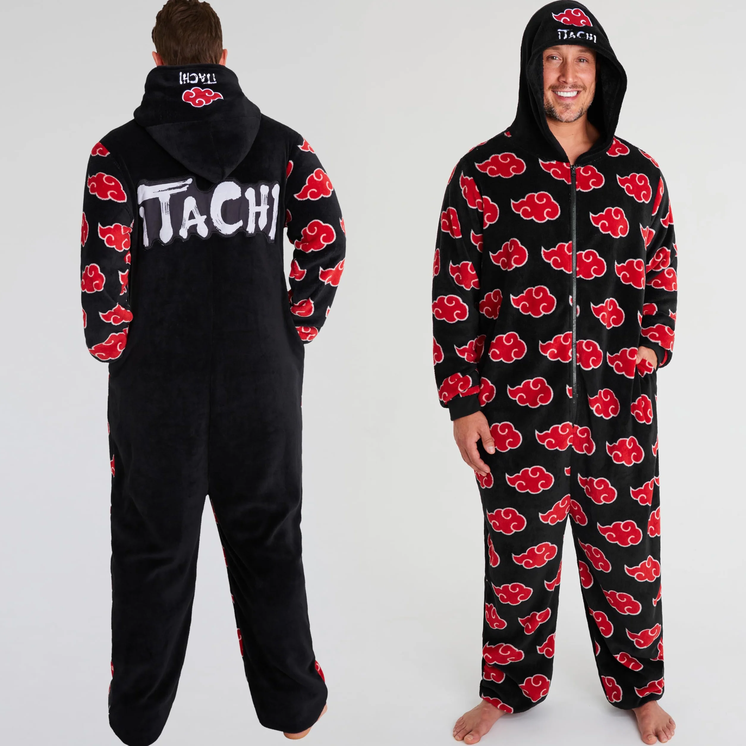 NARUTO Pijama Entero Hombre Invierno, M-3XL, Mono Polar Anime con Capucha y Cremallera, Regalos Anime Hombres y Adolescentes