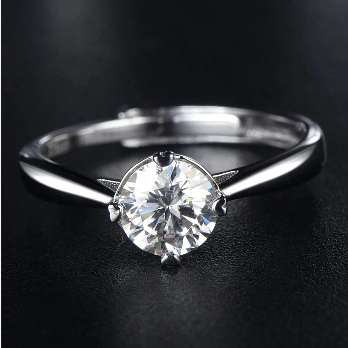 Anillos de boda únicos de plata de ley, anillos ajustables para adolescentes, anillo de compromiso moissanita, plata de ley 925 real, estilo clásico, 4 puntas con incrustaciones de corazón, anillos de