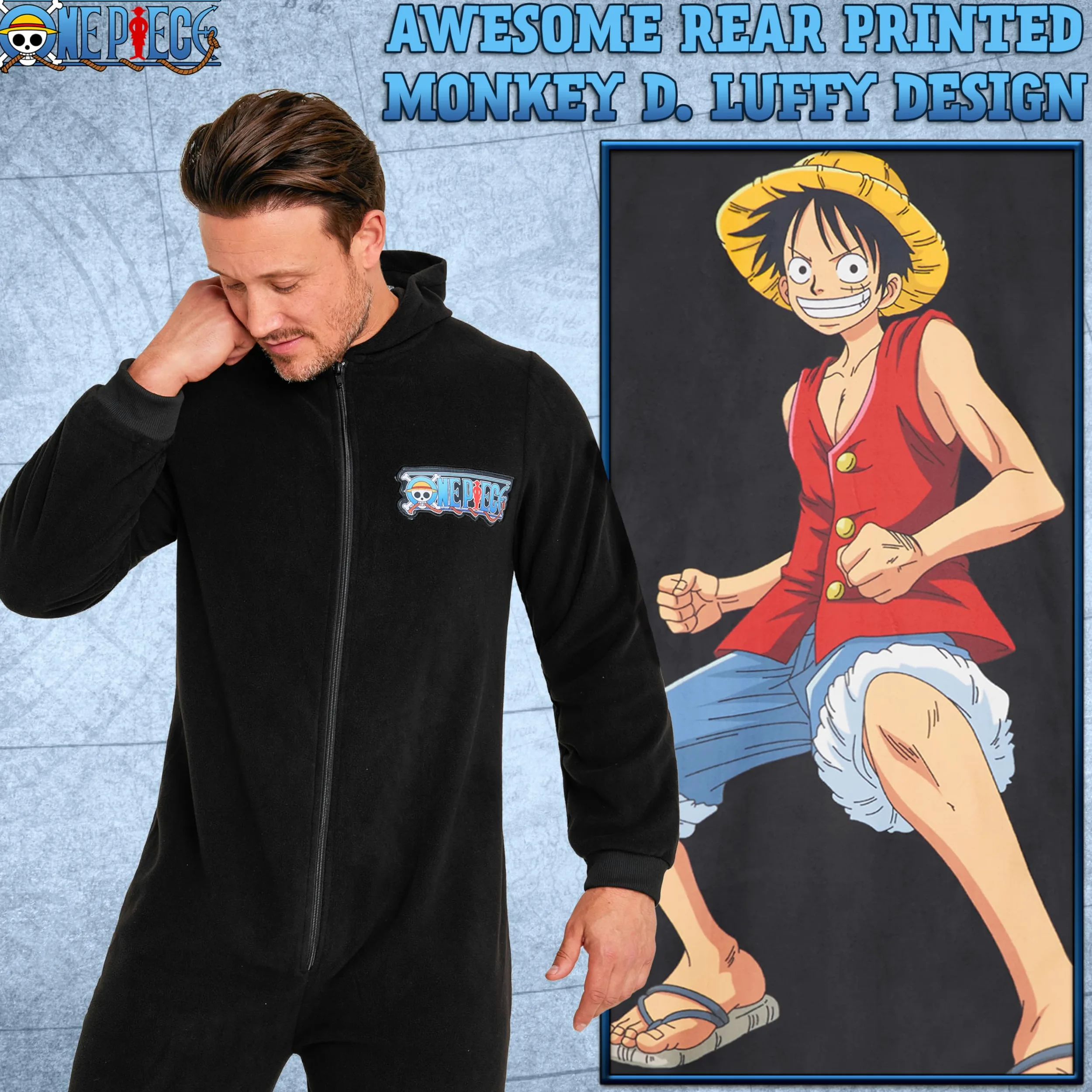 One Piece Pijama Hombre - Pijama Hombre Entero, Onesie Cierre Cremallera Completo, Talla S-3XL, Regalo Navidad