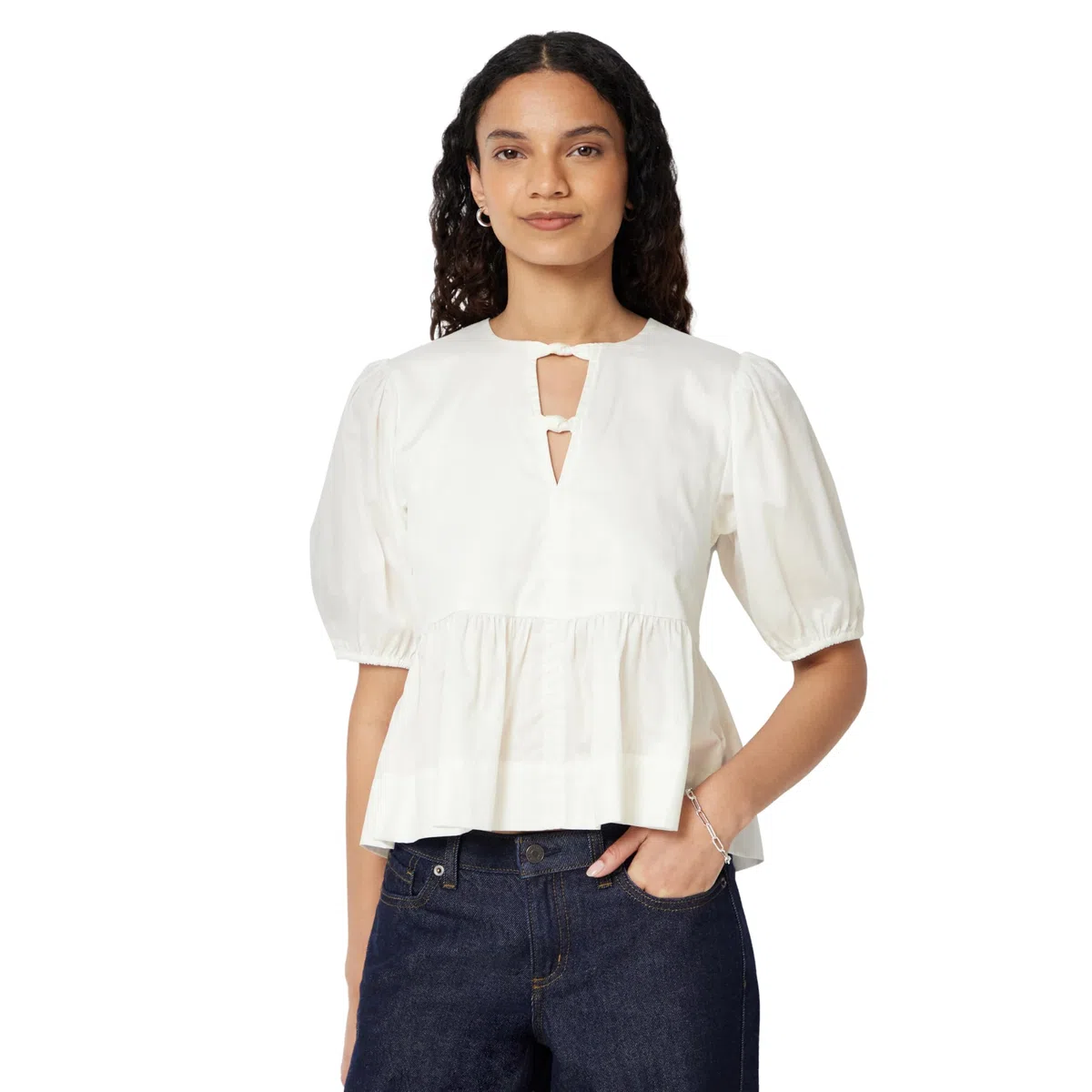 Amazon Essentials Mujer Blusa Peplum de satén de algodón de Ajuste Relajado