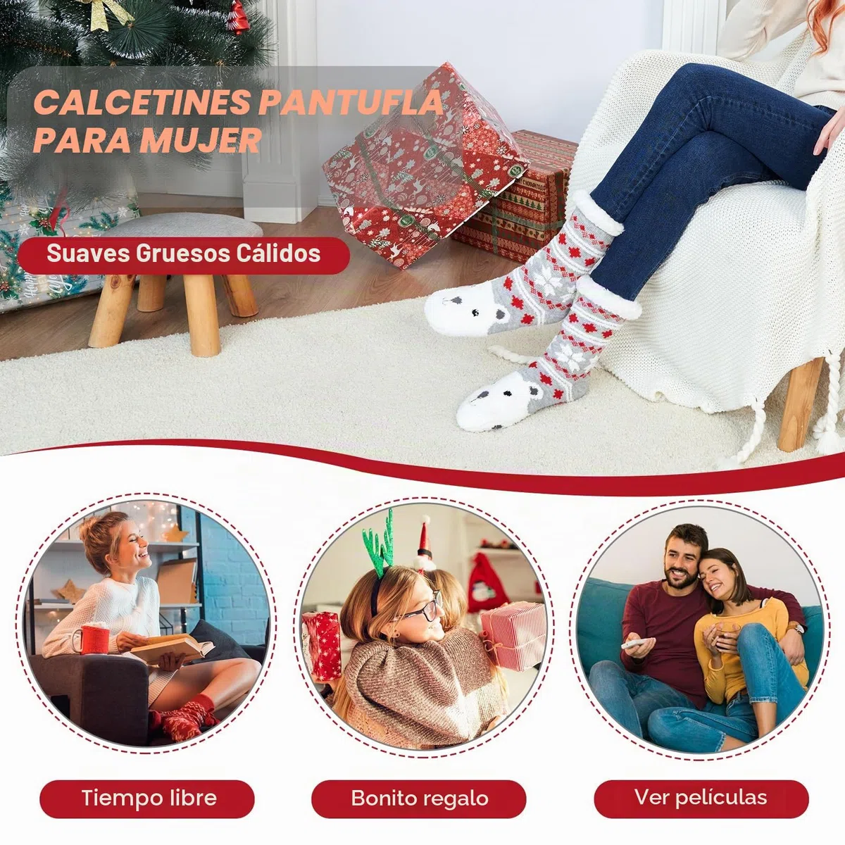 Calcetines Mujer Antideslizantes, Muy Suaves y Cálidos, Calcetines Mujer Invierno de Punto Para Estar por Casa Ropa Mujer Invierno, Regalos Para Mujer Adolescentes