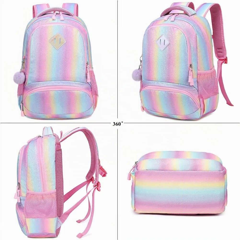 Mochila Escolar Niñas Mochila Arcoiris Chica Mochila Niño Mochilas Infantiles Rainbow Backpack Mujeres Sets de Bolsa 2 en 1 con Estuche - Teenage Girls Daypack para Viajes