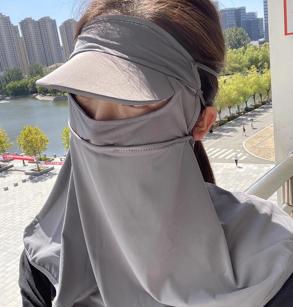Máscara de protección solar de cara completa con polaina para el cuello, máscara de protección UV de seda de hielo, máscara anti-UV, transpirable, velo de conducción de verano, protector de