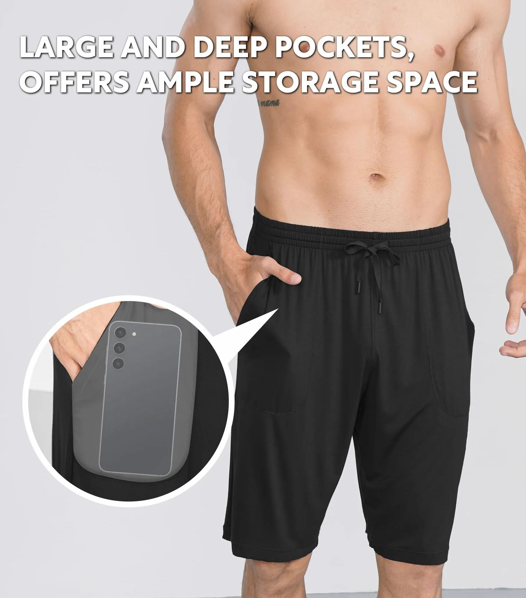 DAVID ARCHY Pantalones de Dormir para Hombre Pantalones Cortos de bambú Pantalones Cortos de Dormir de bambú Suaves, cómodos y Transpirables Pantalones de Dormir con Bolsillos 2 Piezas