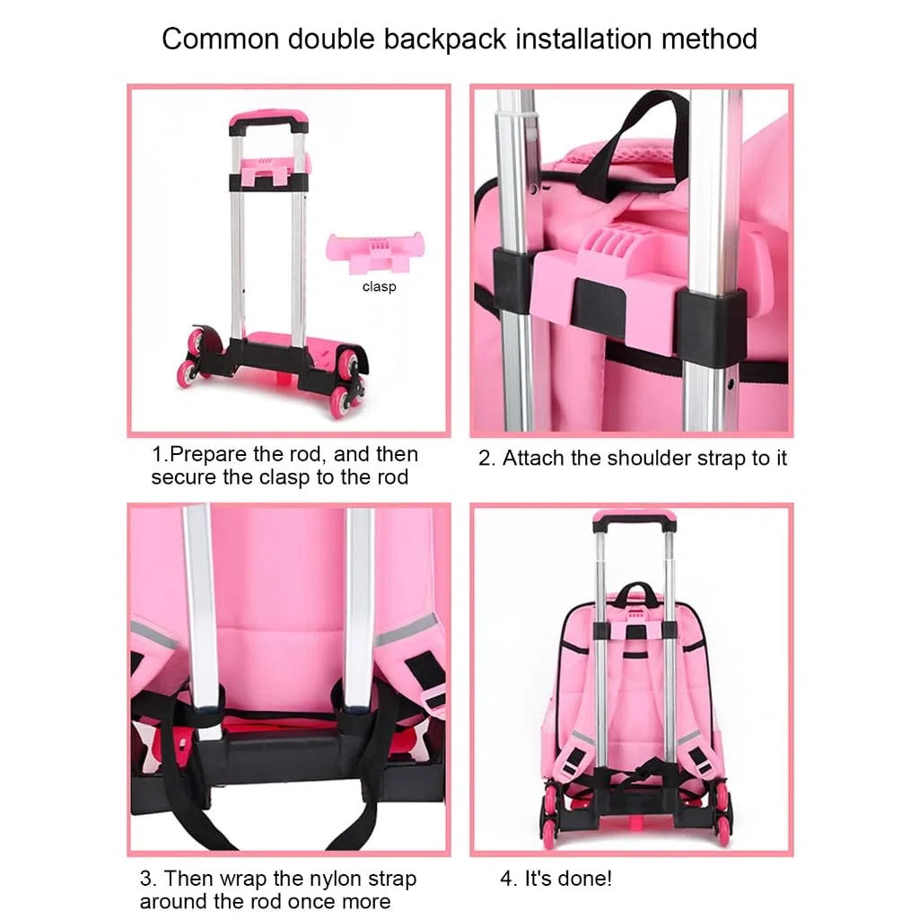 Carro plegable de 6 mochilas con asa telescópica, equipaje de mano de viaje para mochilas escolares