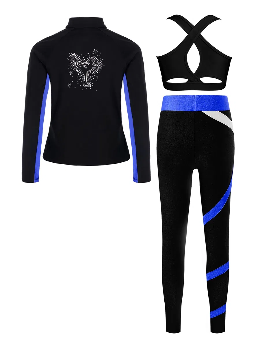 Traje térmico para patinaje artístico, chaqueta de forro polar + sujetador deportivo + pantalones de patinaje sobre hielo, 3 piezas, talla 110-170
