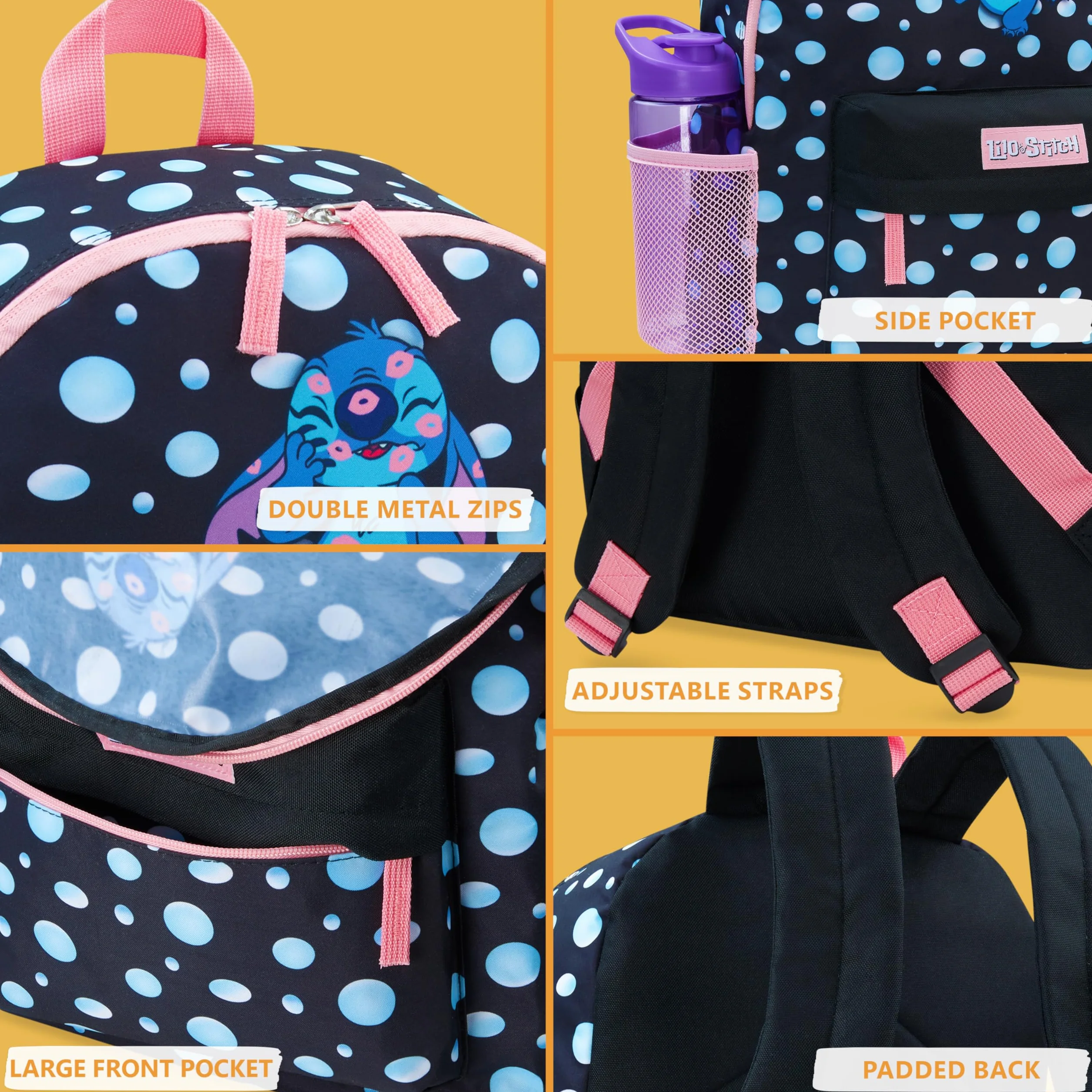 Disney Mochila Niña - Mochila Escolar Niña Infantil Escolar con Espalda Acolchada y Cintas Ajustables – Mochila Colegio con Bolsillo Frontal y Lateral (Negro)