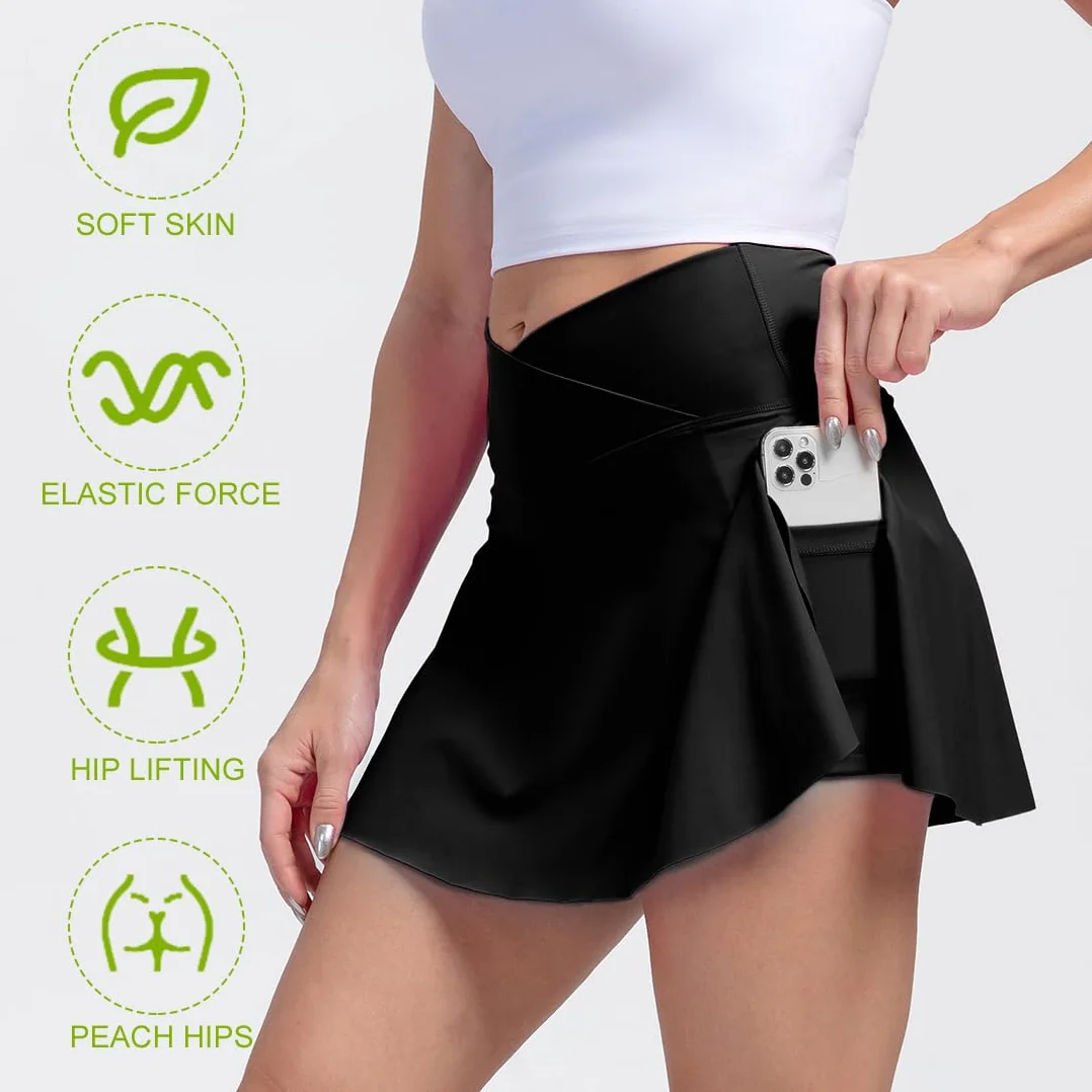 Augesak Falda Tenis Mujer,Falda Pantalon Deporte Mujer de Cintura en V,Falda Padel Mujer con Bolsillos, Falda Pantalon Mujer para Golf,Correr y Senderismo