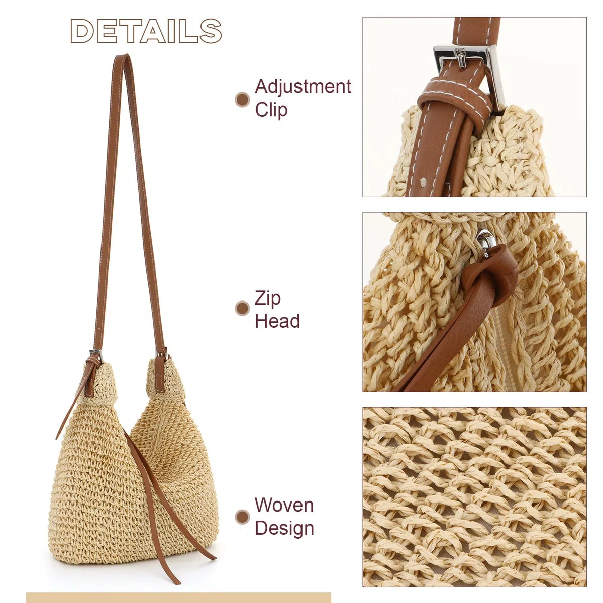 EVEOUT Bolso Bandolera de Rafia para Mujer Bolso Paja Tejido Liviano de Verano Boho para Playa Vacaciones Diario