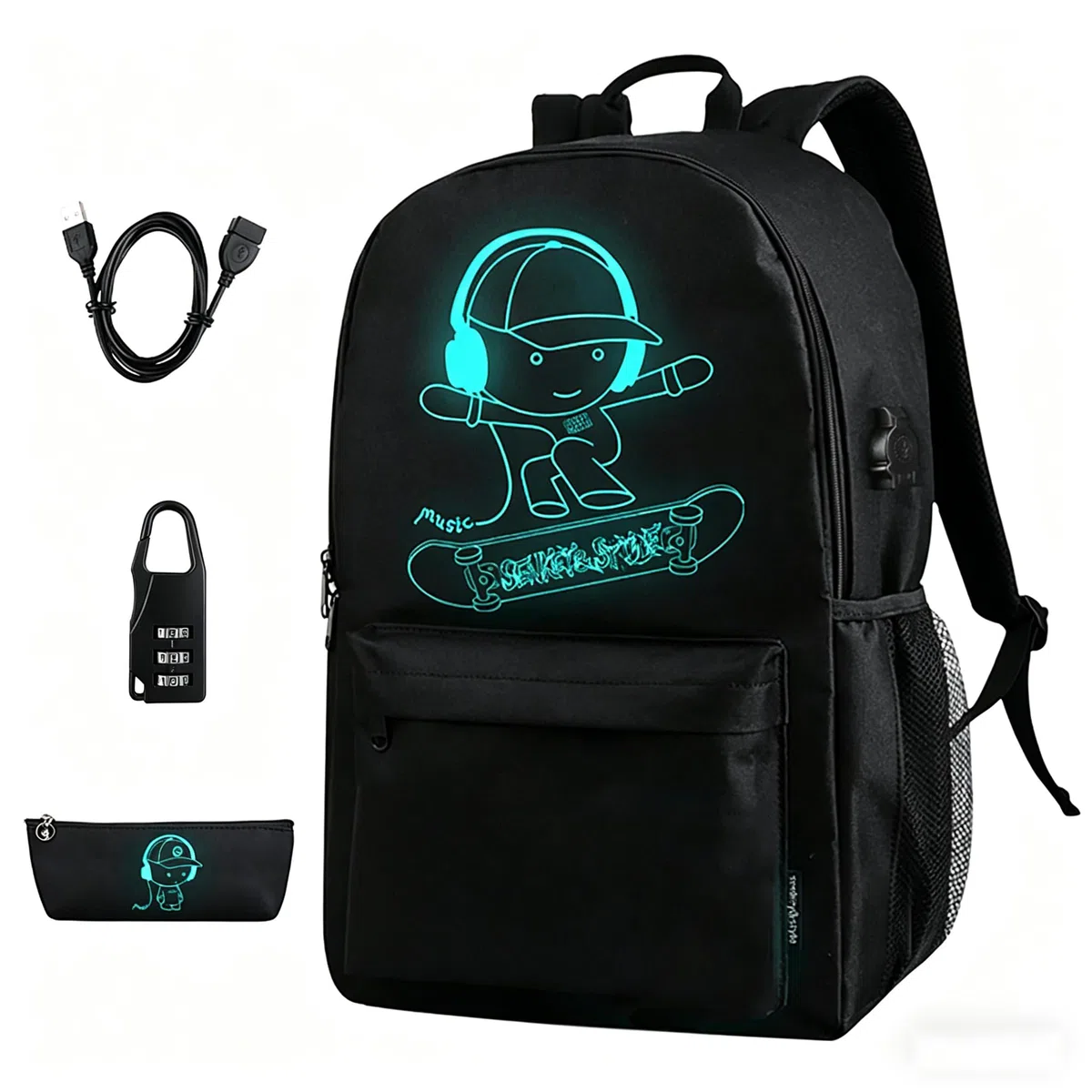 Mochilas Escolares Mochila Luminosa de Anime Carga USB Puerto Mochila Escolar Mochila con Estuche de Lápiz Luminoso Mochila para niñas niños Adolescentes Mochila