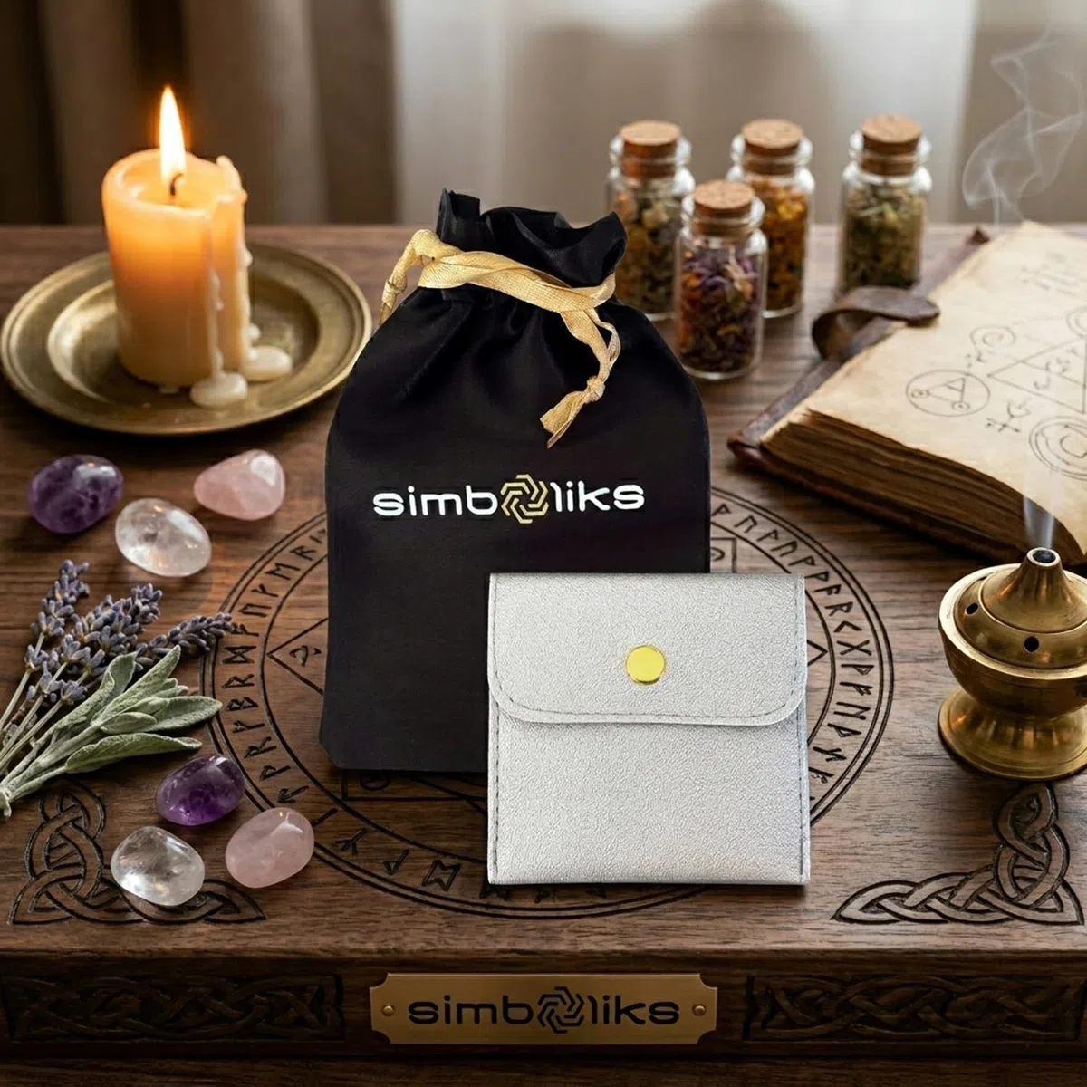 Simboliks Colgante Tetragrammaton con Nudos de Bruja mineral negro, Amuleto Triple Protección, Acero Inoxidable, Joyería Esotérica para Energía y Protección Espiritual, Regalo Bruja, Obsequio pulsera