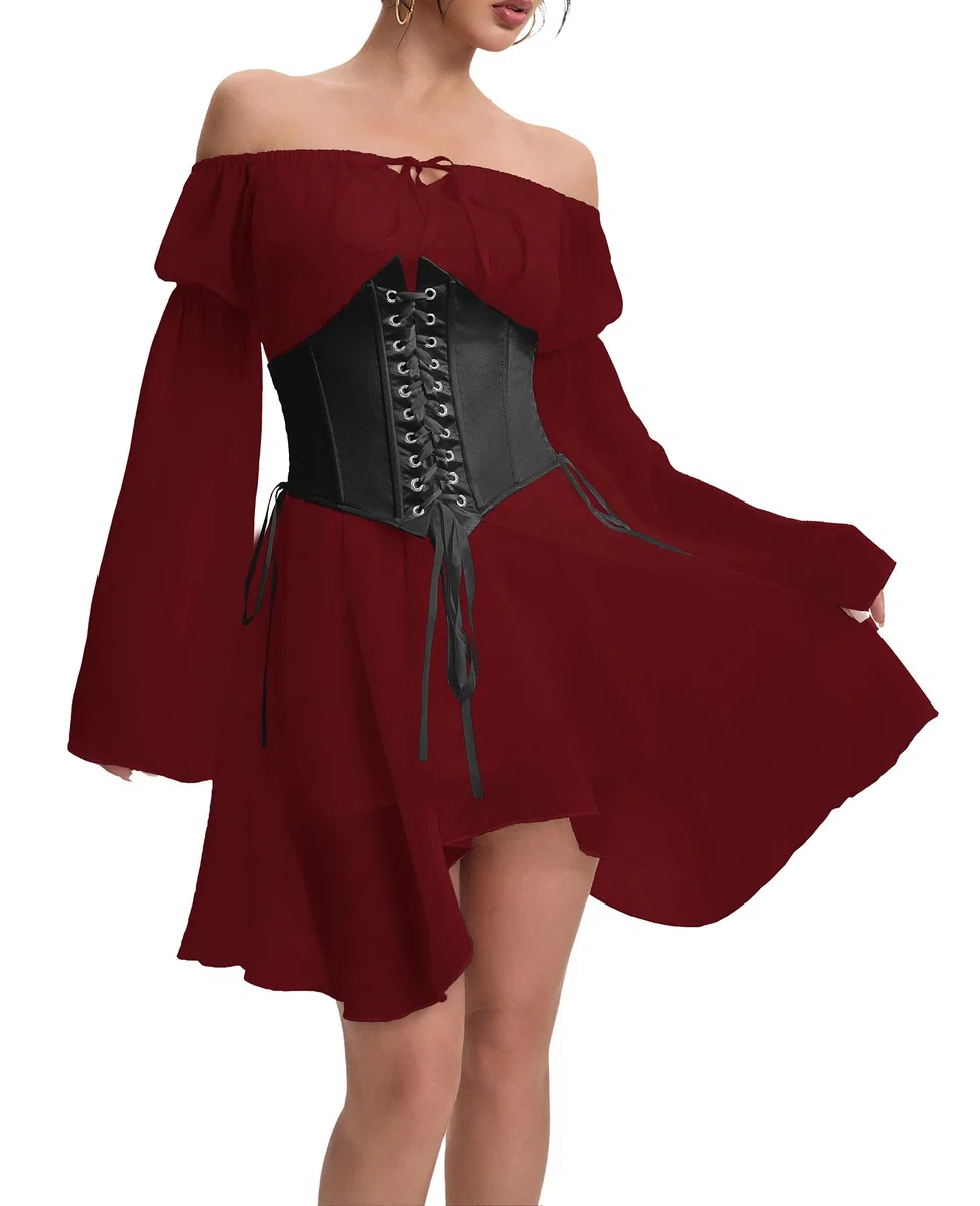 Disfraz de pirata para mujer, vestido de gasa con hombros descubiertos