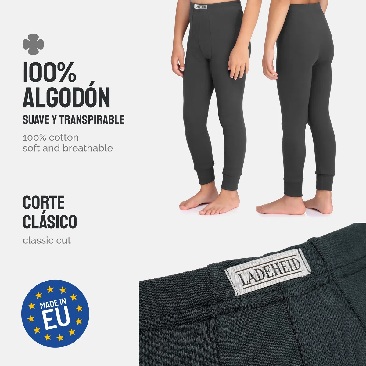 Ladeheid Calzoncillos Niño Largos Algodón - Ropa Termica Interior para Invierno - Pantalones Térmicos Niños Cálidos y Transpirables, Ideal para Frío y Uso Diario LA40-248