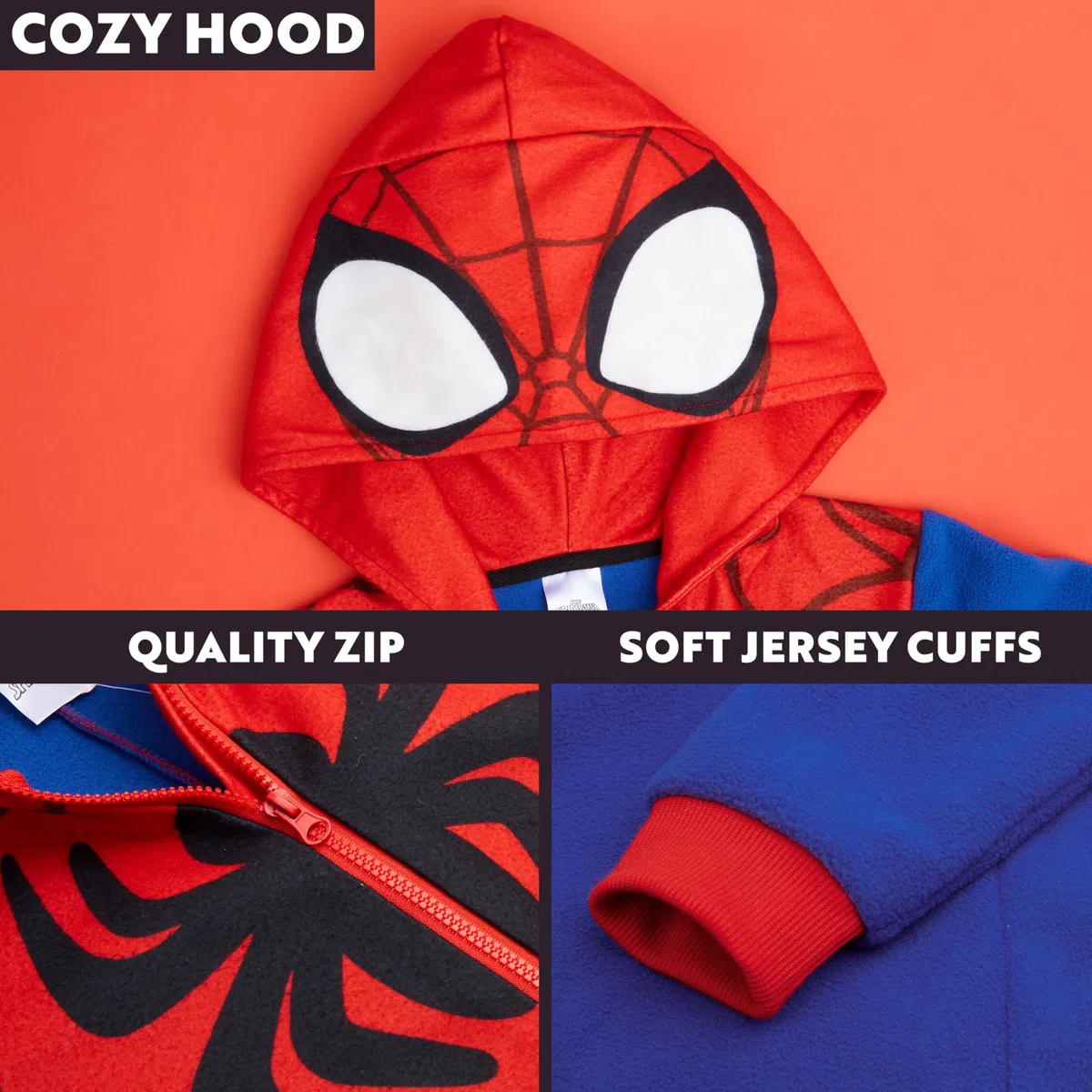 Marvel Spiderman Pijama Entero Niño, Acogedor Mono Pijama Polar, Todo en Uno Encapuchado Ropa de Dormir, Regalos para Niños