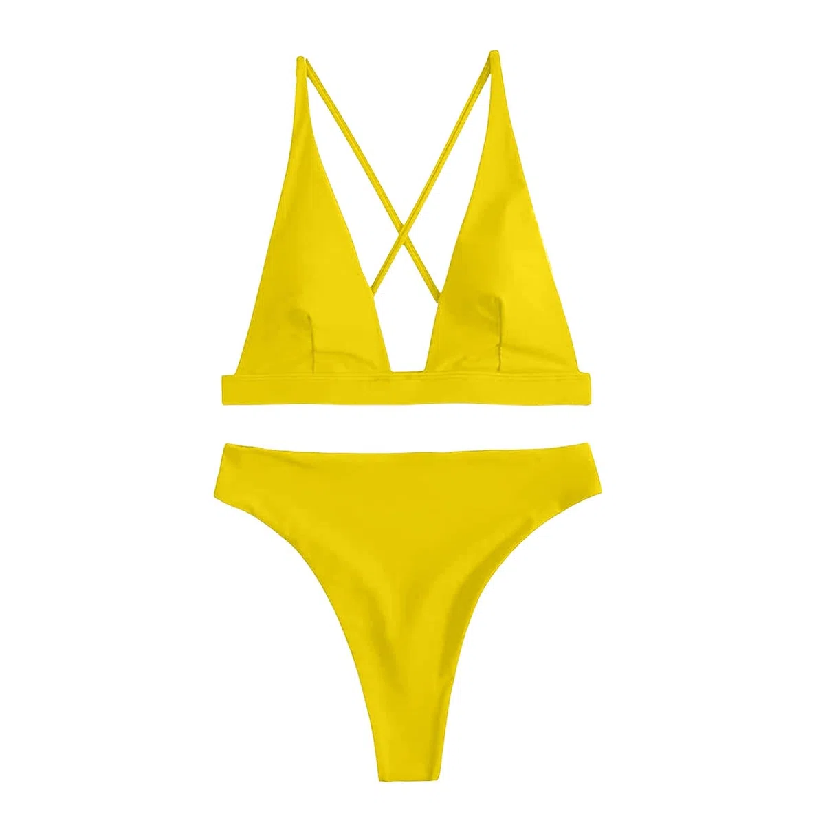 Conjunto De Bikini Tanga for Mujer, Traje Baño Dos Piezas con Parte Superior Triángulo Brasileño Sexy Cuello En V Profundo, Azul, S