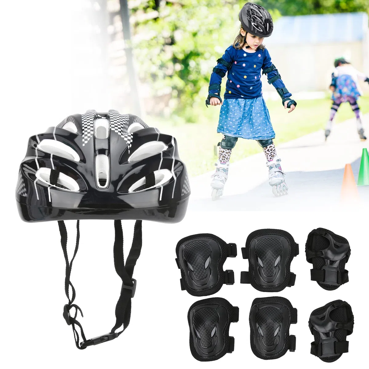 Topyond Juego De Equipo De Protección para Patinaje sobre Ruedas para Adultos, Rodilleras, Coderas, Casco, Muñequeras para Monopatín, Patinaje En Línea, Hockey, 7 Uds.