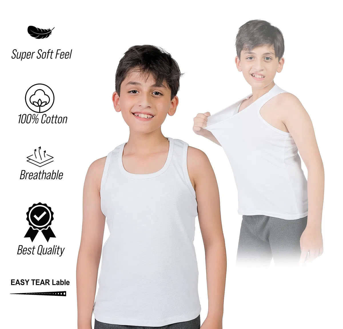 orbiz Paquete de 5 chalecos para niños y niñas, 100 % algodón puro, entrelazados, camisetas sin mangas, camisetas interiores de 3 a 13 años