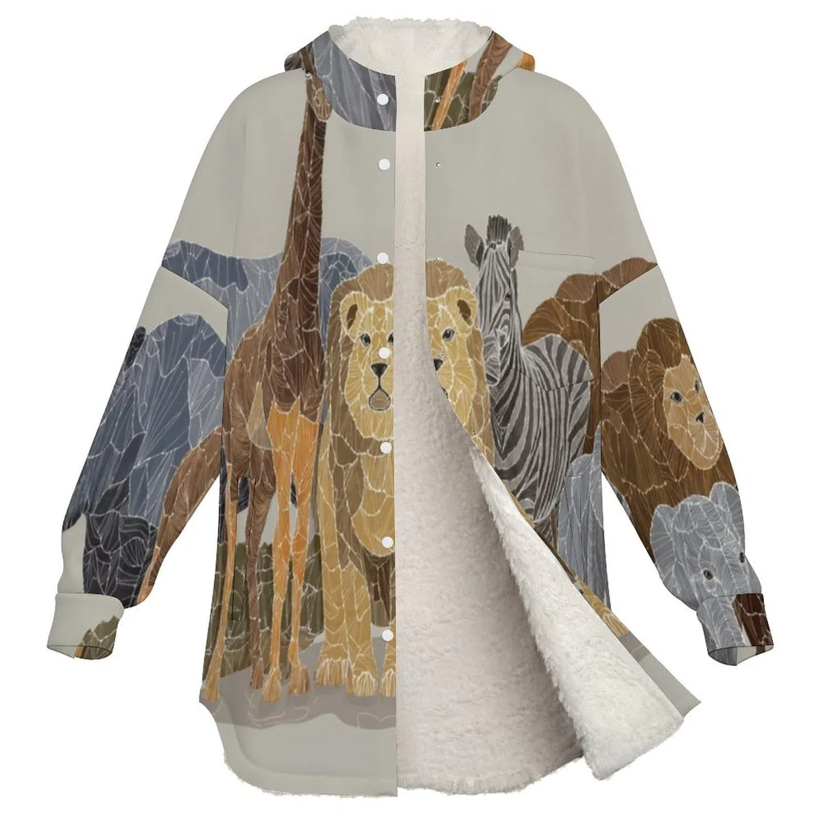 Sudadera Invierno con Capucha de Forro Polar Mujer Elefante, Rinoceronte, Jirafa Cálido Hoodies a Manga Larga Felpa Sudadera con Bolsillos, Beige