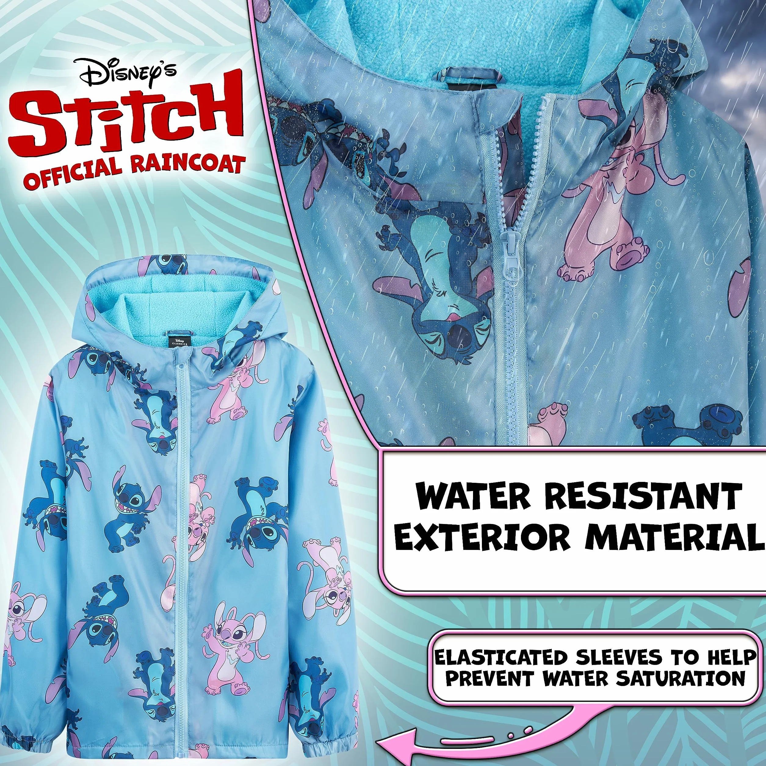 Disney años Chaqueta Impermeable Niña Chubasquero Niña Abrigo Rainwear Ropa Niña Lluvia Lilo y Stitch Regalos Niña 4-14 Años