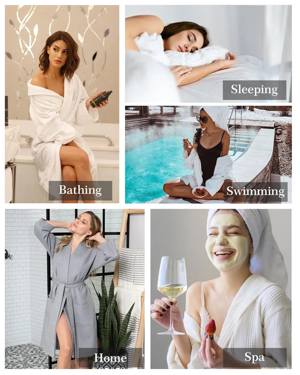 Sopesil Albornoz para Mujeres de Longitud Completa de Gofre Albornoz de Lujo Ligero Suave Loungewear Sleepwear Spa y Hotel para Todo el Año