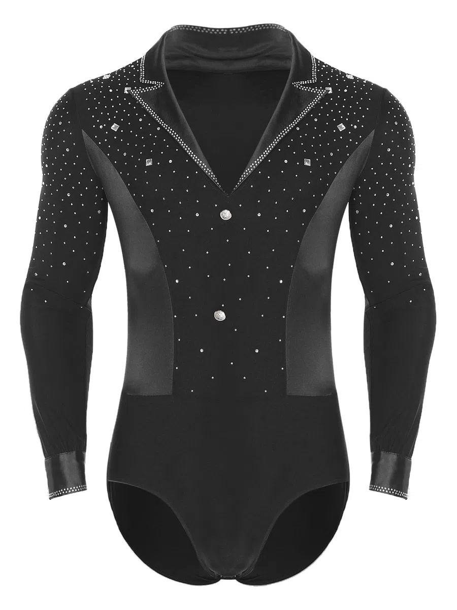 inlzdz Maillot De Gimnasia Rítmica para Hombre Body Baile Latino Manga Larga Monos Cuello En V Disfraz Bailarina De Fiesta Actuación