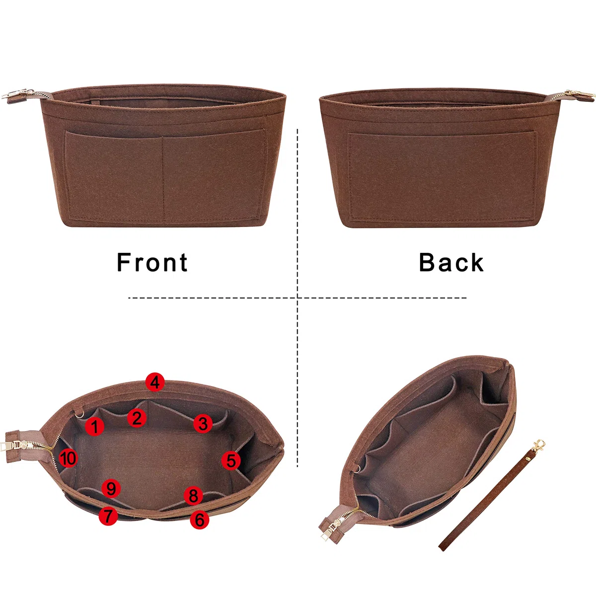 Organizador de Bolsos de Fieltro Organizador de Bolsos de Fieltro Insertar organizadores de Bolsos Bolso de Mano de Bolsillos múltiples para Mujeres(Café,Medio)