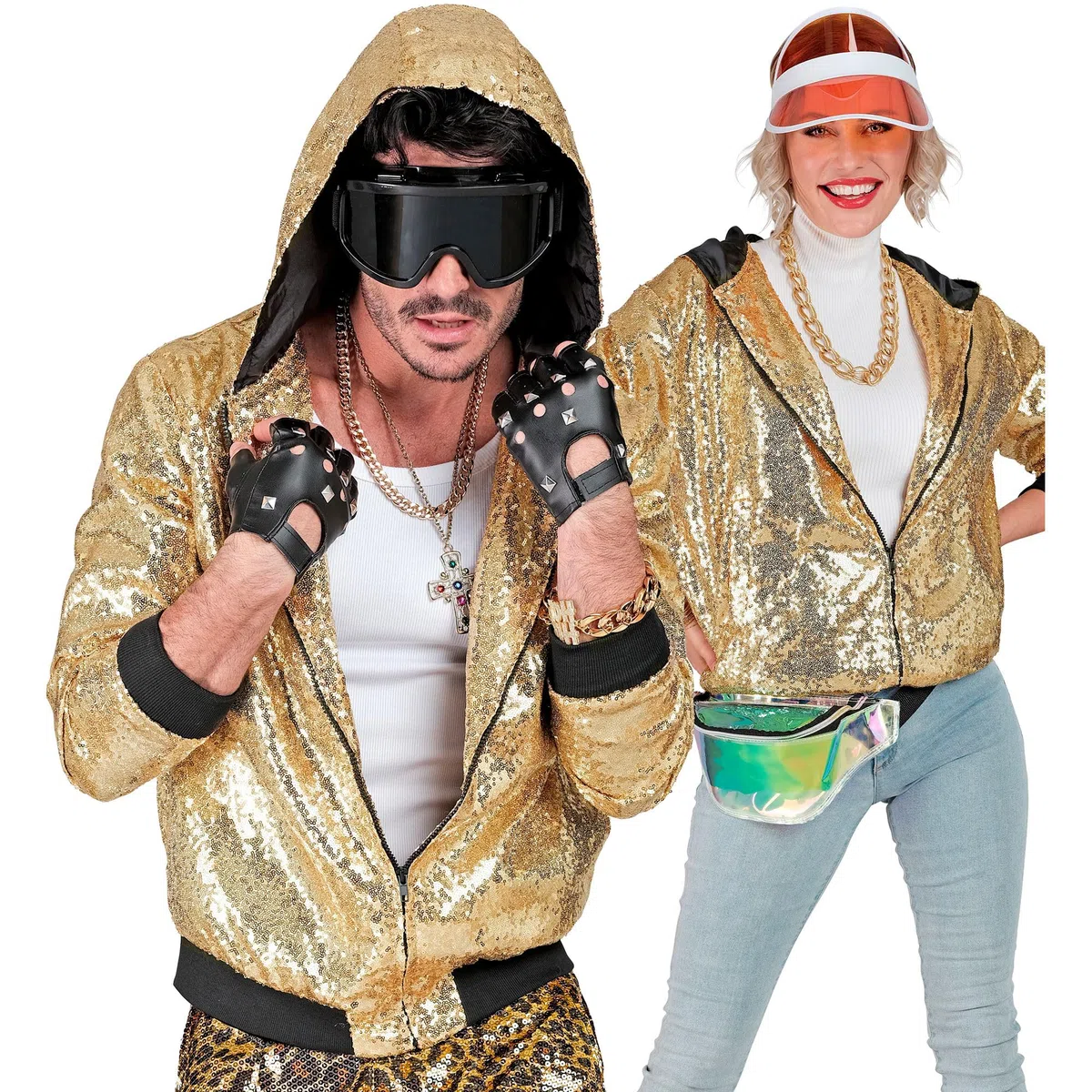 W WIDMANN MILANO Party Fashion - Chaqueta de fiesta con capucha, chaqueta de lentejuelas, traje de fiesta, disco