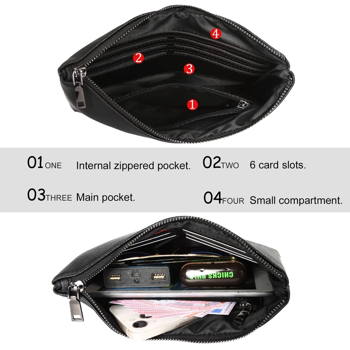 Leathario Bolso de Mano para Hombre en Piel Auténtica, Bolso Pequeño con Correa de la Muñeca, Gran Capacidad para Oficina Trabajo Conferencias Viajes