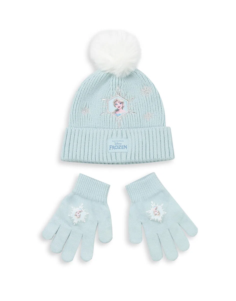Disney Frozen Elsa - Conjunto de gorro y guantes para niñas, color azul claro, accesorios cálidos de invierno para niños con diseño de personajes