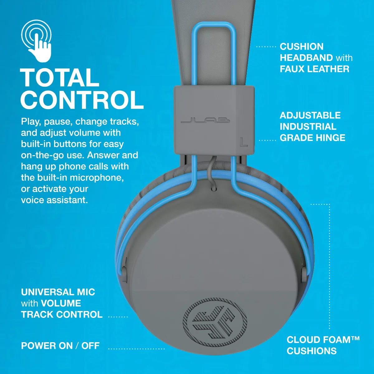 JLab JBuddies Studio - Auriculares Bluetooth para Niños con 24 Horas de Duración de la Batería, Over Ear Auriculares Niños con Kid Safe Limitador de Volumen y Micrófono (Azul)